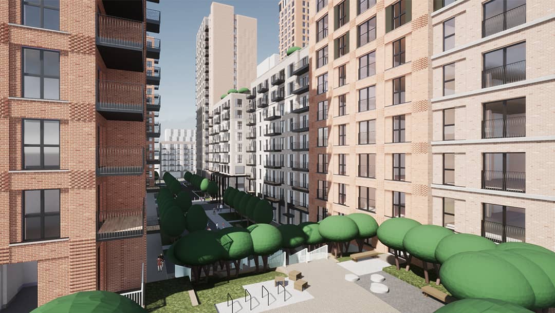 Courtyard Gardens rendering of The Eight Gardens at Watford project from A&Q Partnership