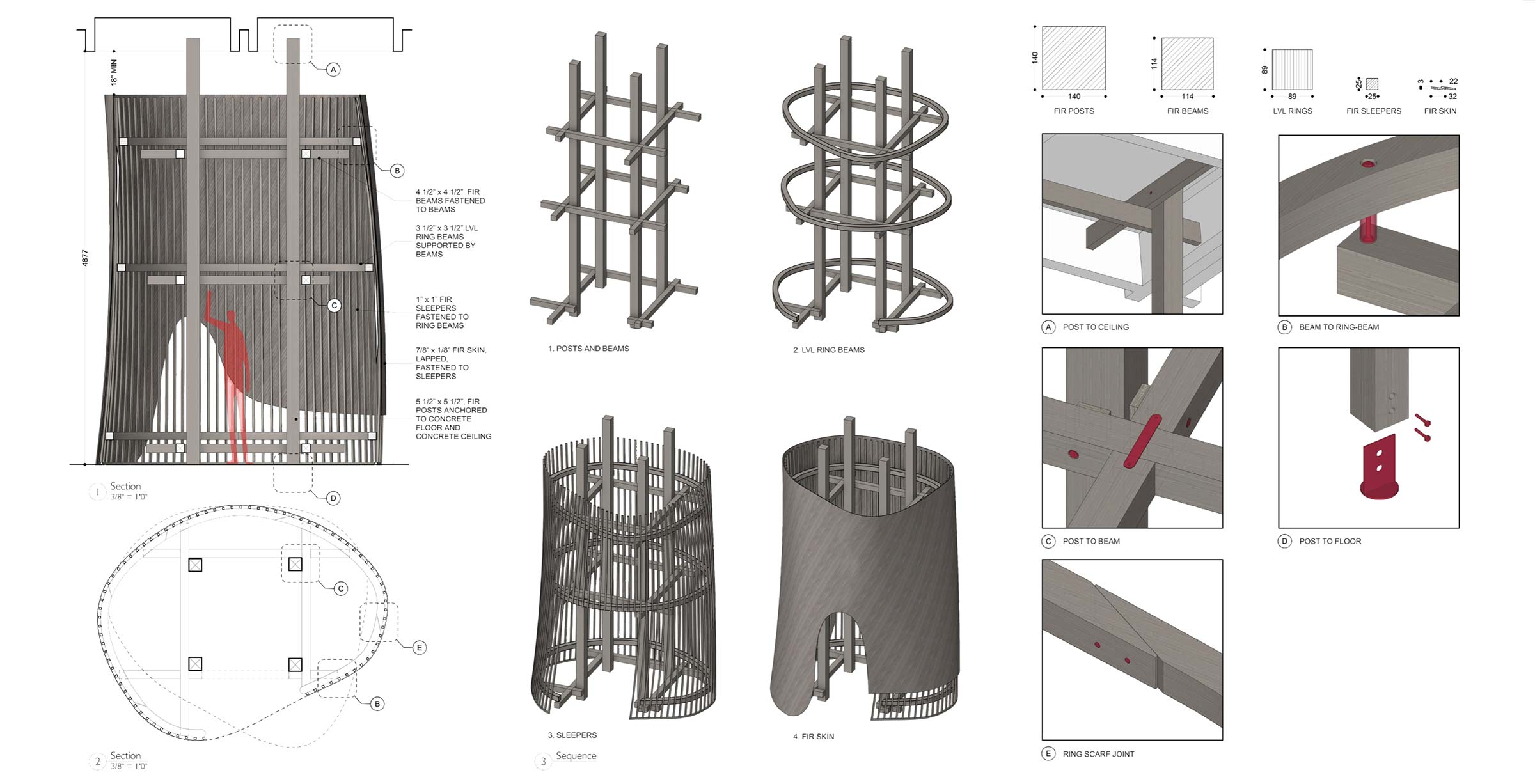 History of wood exhibit construction details