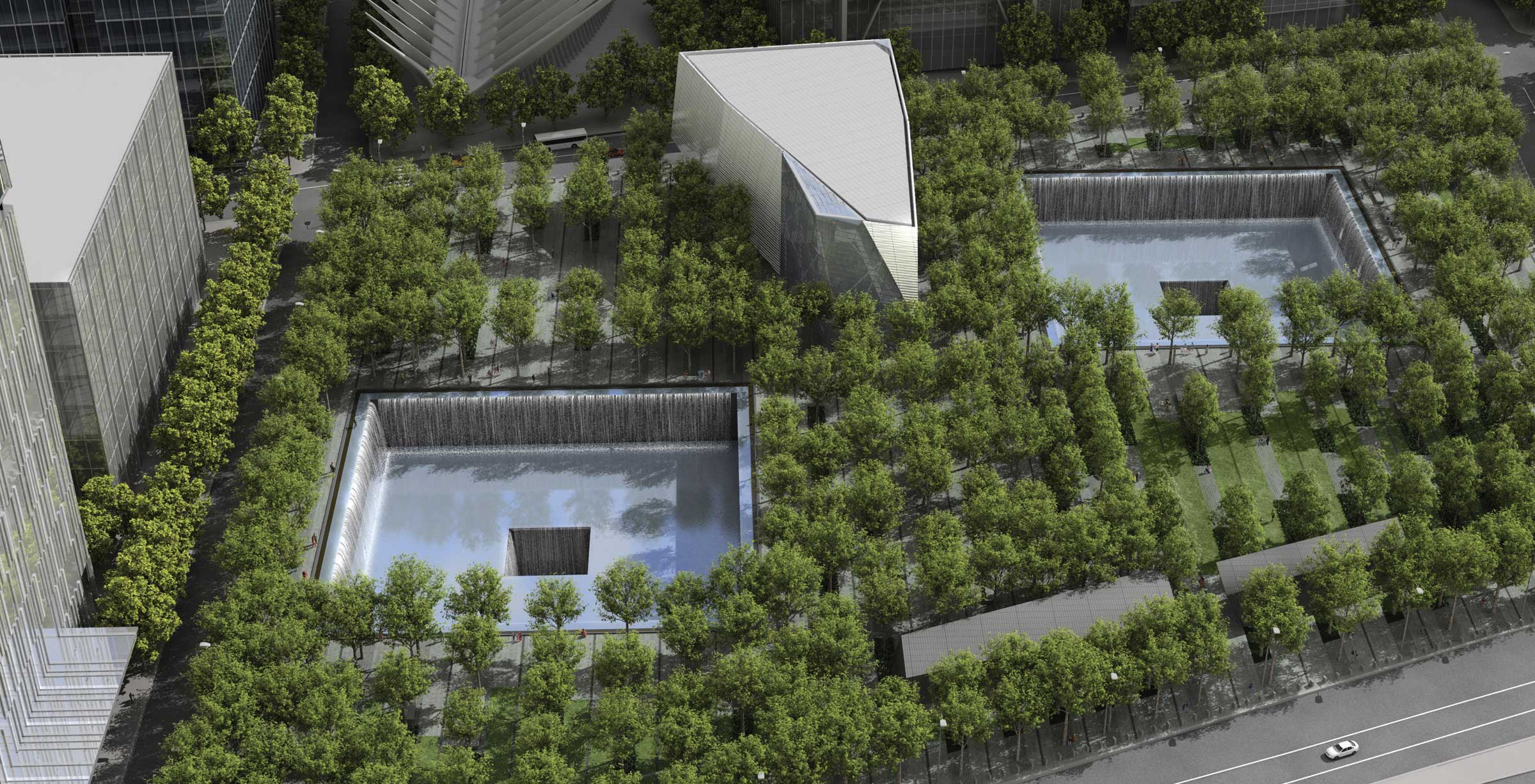 aerial rendering of September 11th memorial